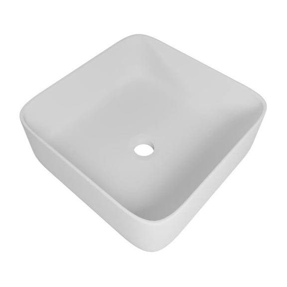 Pemberly Row Square Solid Surface Stone Bathroom Sink in White