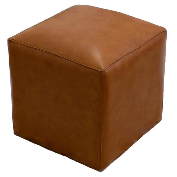 Pemberly Row Square Solid Wood and Genuine Leather Ottoman in Espresso
