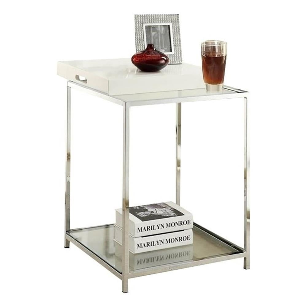 Chrome and Clear Glass Square End Table with Steel Frame