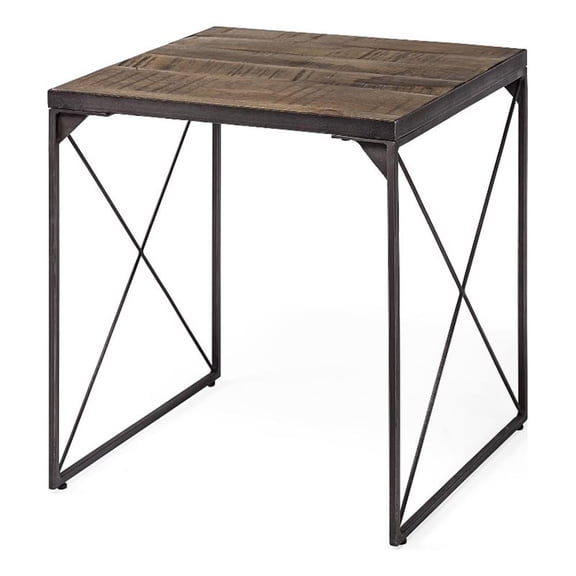 Pemberly Row Square Top Brown Wood And Iron Cross Braced End/Side Table