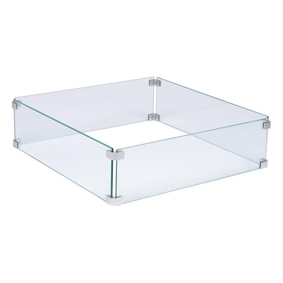 Pemberly Row Square Traditional Tempered Glass Firepit Wind Guard in Green