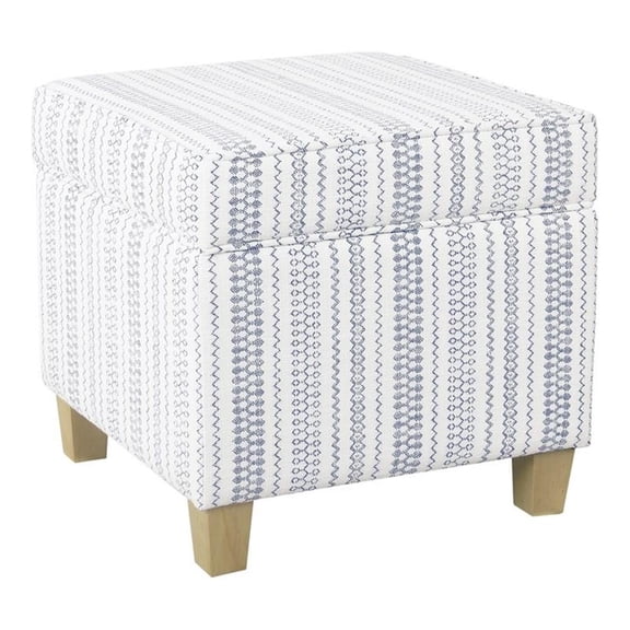 Pemberly Row Square Wood and Fabric Ottoman with Lift Off Lid in Blue