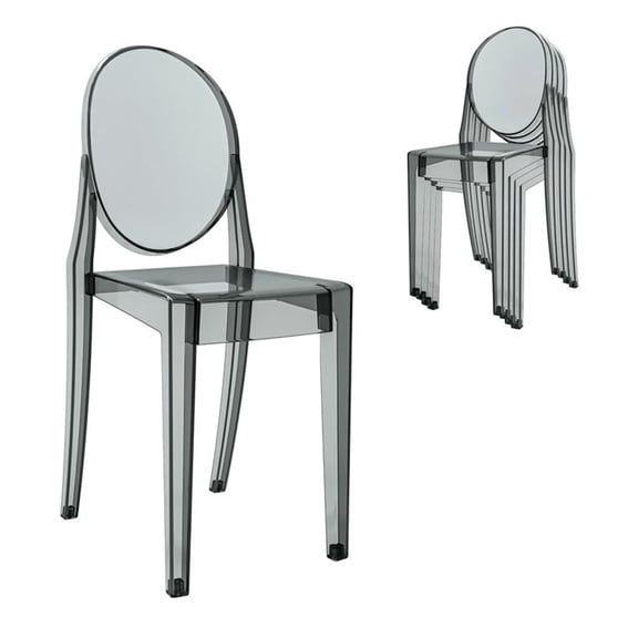 Pemberly Row Stackable Dark Grey Acrylic Ghost Event Chairs - Set of 4