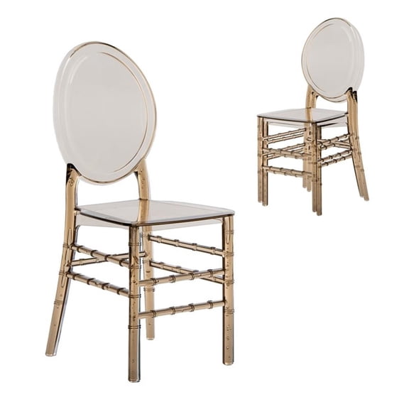 Pemberly Row Stackable Ghost Style Amber Acrylic Event Chairs - Set of 2