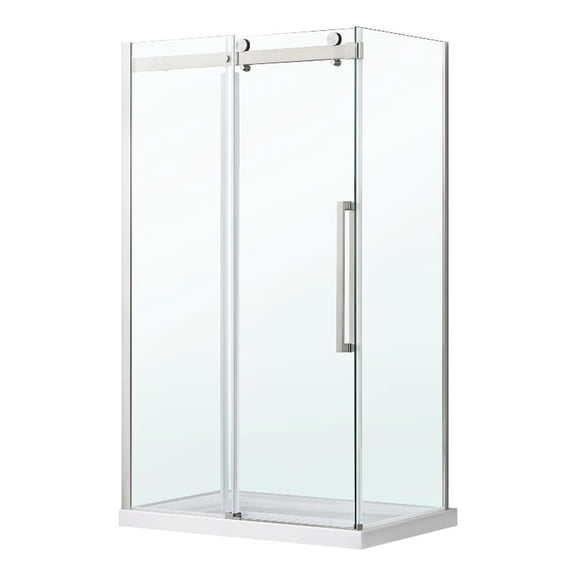 Pemberly Row Stainless Steel Corner Shower Kit Base and Door 32" x 48" x 81"
