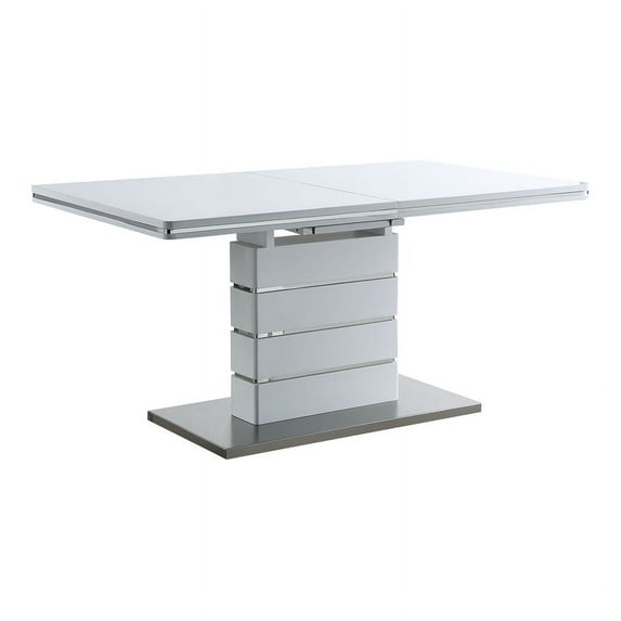 Pemberly Row Stainless Steel Dining Table in White High Gloss