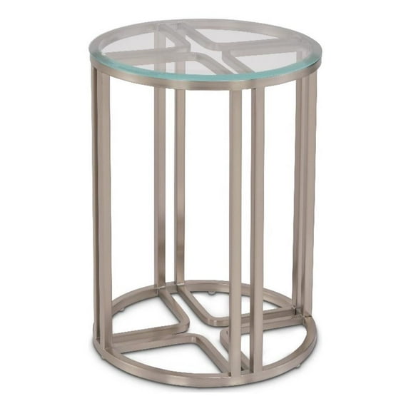 Pemberly Row Stainless Steel & Glass Chairside Table in Silver Mist