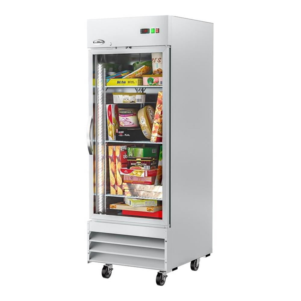 Pemberly Row Stainless Steel Upright Freezer with 3 Storage Shelves in Silver