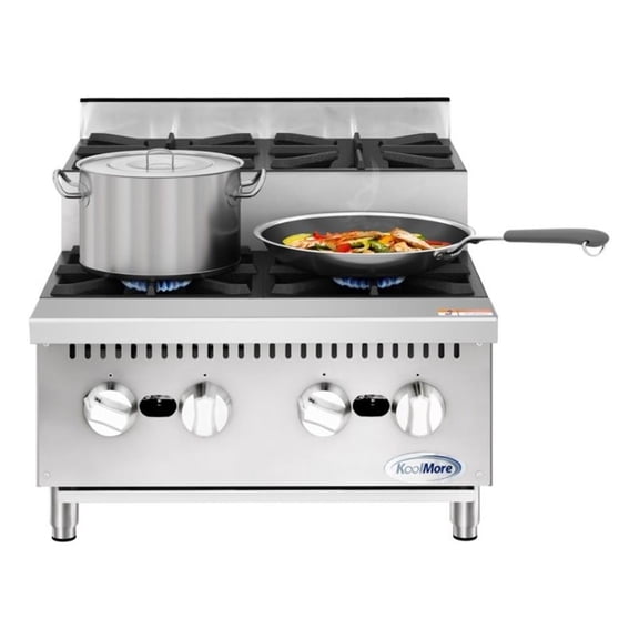 Pemberly Row Steel 24" Commercial Four-Burner Step Up Range 104000 BTUs