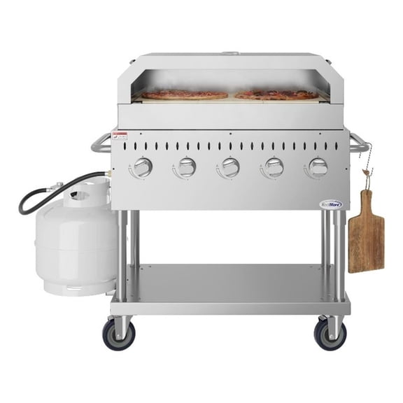 Pemberly Row Steel 36" Commercial Outdoor Propane Grill with Pizza Oven