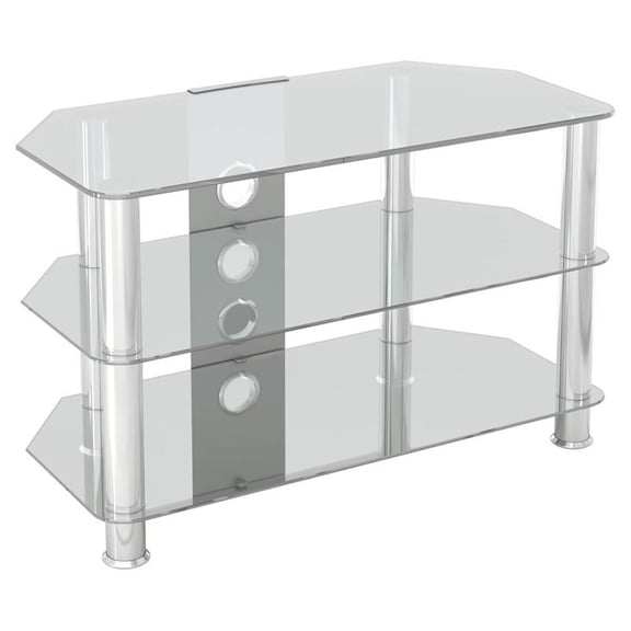 Pemberley Row Glass and Steel Chrome TV Stand Clear Rectangular Cable Management 31.5" Unassembled