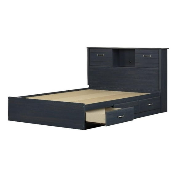 Pemberly Row Storage Bed and Bookcase Headboard Set Full Blueberry