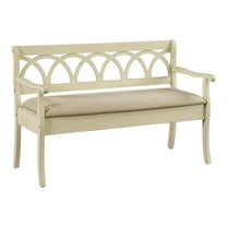 Pemberly Row Storage Bench in Antique White Frame and Beige Fabric Seat Cushion
