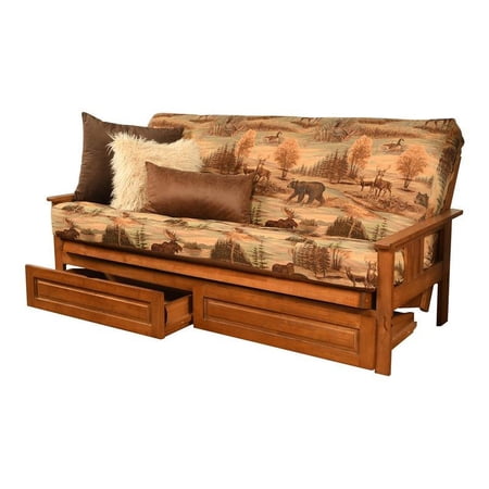 Pemberly Row Storage Futon with Canadian Mattress in Barbados and Brown