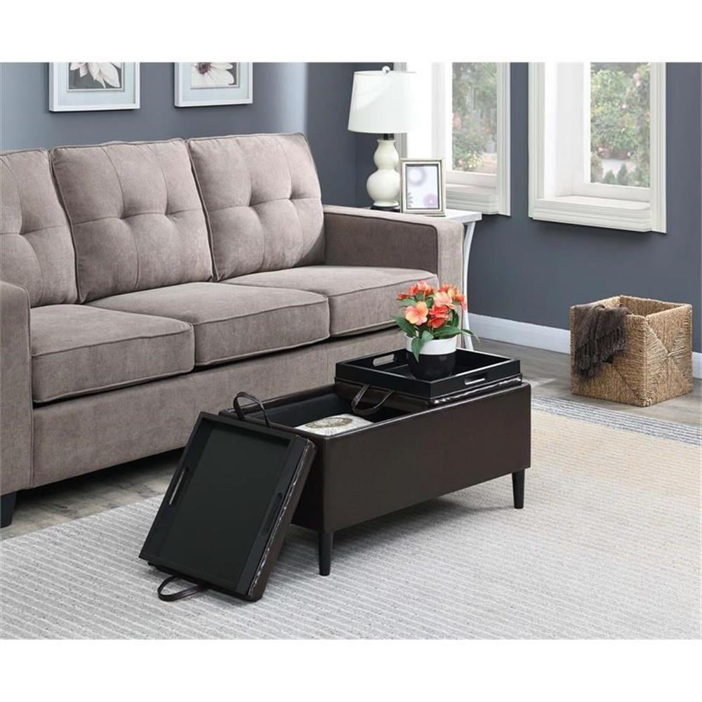 Pemberly Row Storage Ottoman with Trays in Espresso Vinyl Fabric ...