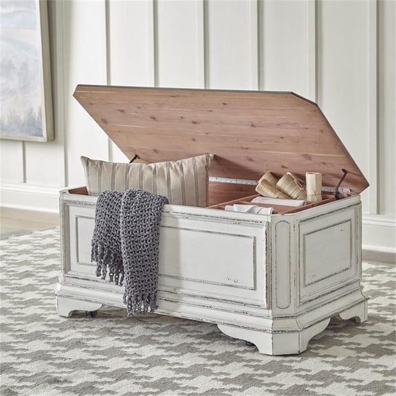 Pemberly Row Storage Trunk with Cedar Lined Interior and Casters in White