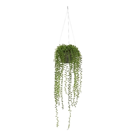 Pemberly Row String of Pearl Artificial Plant Hanging Basket in Green/Brown