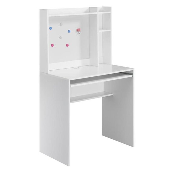 Pemberly Row Student Desk with Magnetic Bulletin Board and Shelves in White Wood