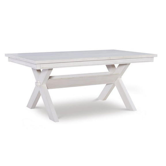 Pemberly Row Sturdy Wood X-Base Trestle Dining Table in Smokey White Finish