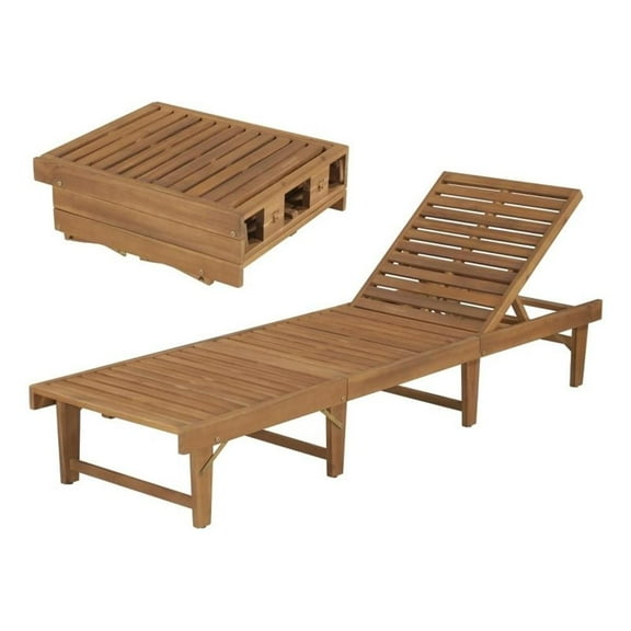Pemberly Row Sunbed Solid Acacia Wood w/ Oil Finish in Natural