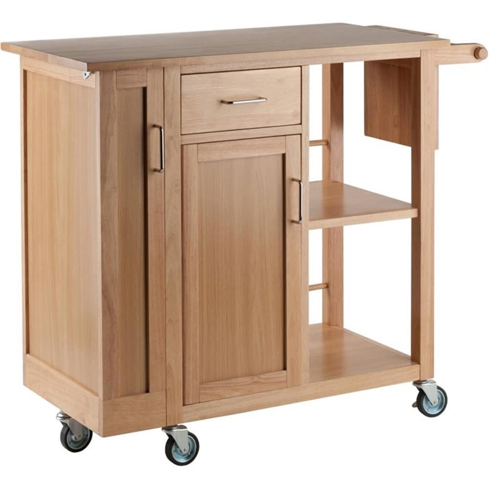 Natural Wood Kitchen Cart with Wine Rack and Storage