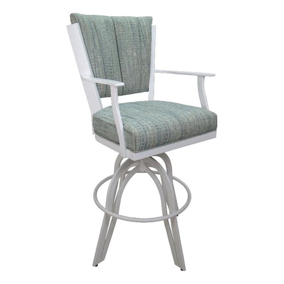 Pemberly Row Swivel 30" Bar Stool in Aqua Fabric with White Metal Frame