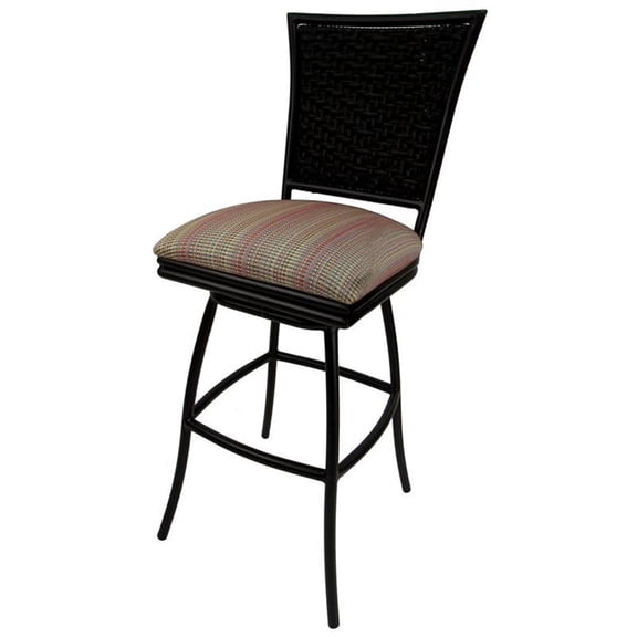 Pemberly Row Swivel Bar Stool 30" Armless in Multi Stripe Red Fabric Black