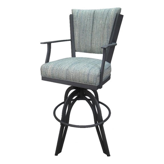 Pemberly Row Swivel Bar Stool 30" Seat in Aqua Fabric Gray Metal Frame