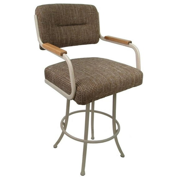 Pemberly Row Swivel Counter Metal 26" Bar Stool in Checkered/Beige Natural