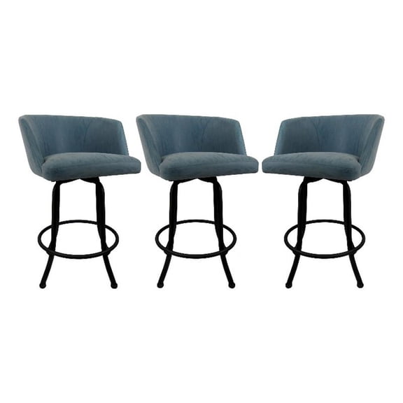 Pemberly Row Swivel Counter Metal Bar Stool 26" in Turquoise Vinyl in Black