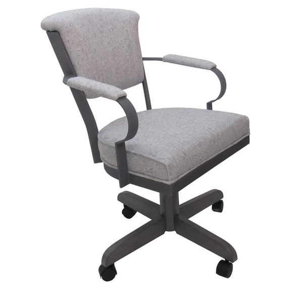 Pemberly Row Swivel Dining Caster Chair with Wood Arms in Ash and Gray
