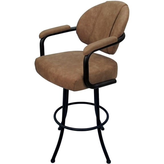 Pemberly Row Swivel Extra Tall 34" Metal Bar Stool in Pecan Brown Vinyl Black