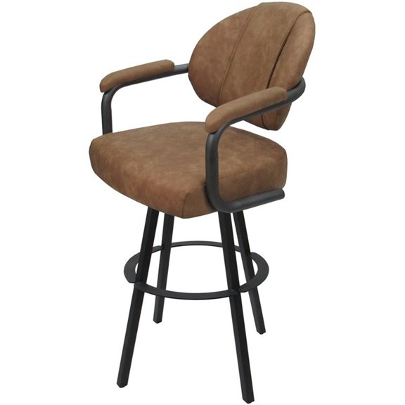 Pemberly Row Swivel Extra Tall Metal 34" Bar Stool in Pecan Brown Vinyl Gray