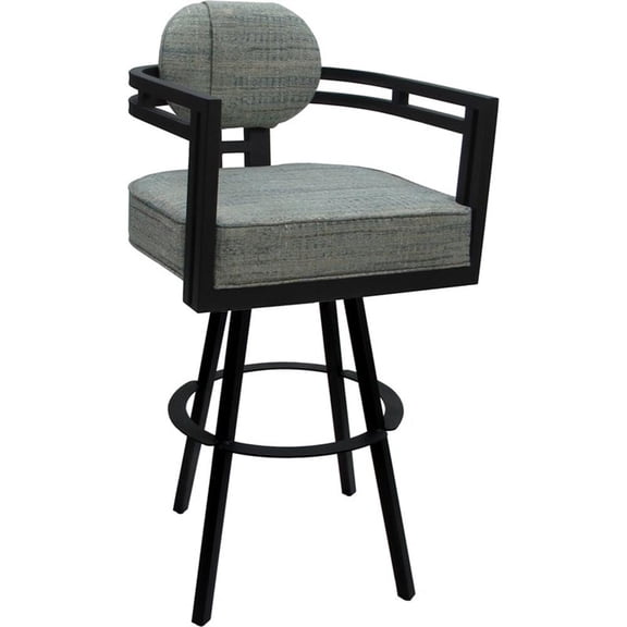 Pemberly Row Swivel Metal 34" Bar Stool in Aqua Teal Fabric with Black Frame