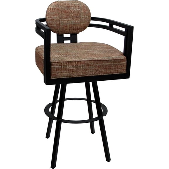 Pemberly Row Swivel Metal Bar Stool 30" Seat in Red Fabric Black Frame