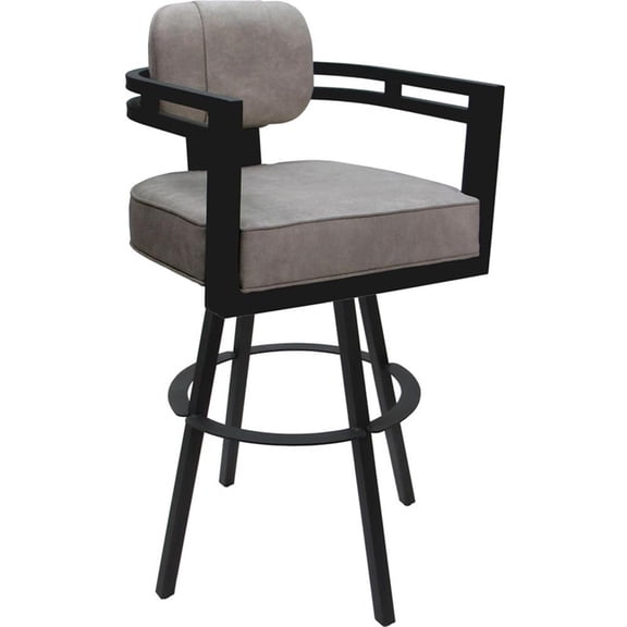 Pemberly Row Swivel Metal Bar Stool 30" in Outlier Stucco Stone Fabric Gray