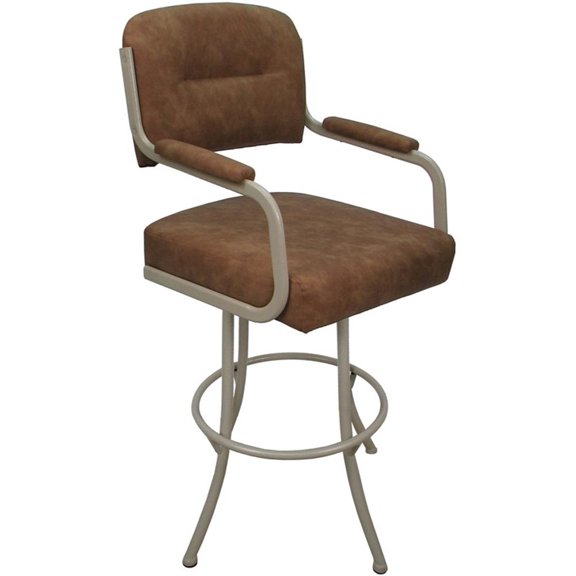 Pemberly Row Swivel Metal Bar Stool 30" in Pecan Brown Vinyl Beige