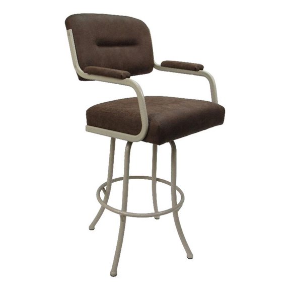 Pemberly Row Swivel Metal Bar Stool 34" in Whiskey Fabric with Beige Frame