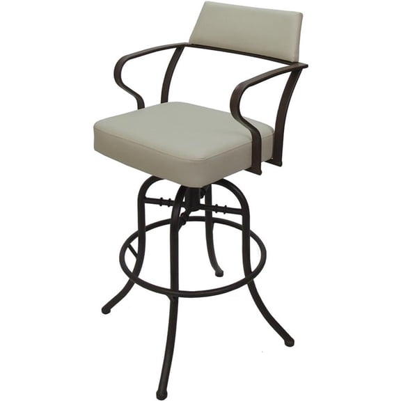 Pemberly Row Swivel Tilt Bar 30" Metal Bar Stool-Ocean Beige Vinyl-Brown Frame