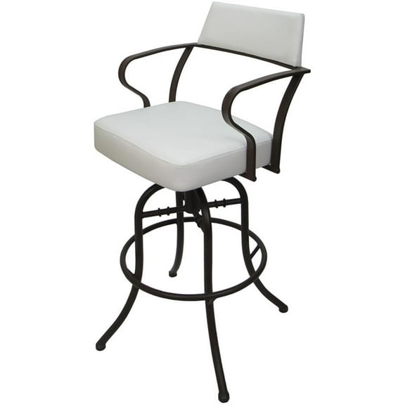 Pemberly Row Swivel Tilt Bar 30" Metal Bar Stool - White Vinyl - Brown Frame