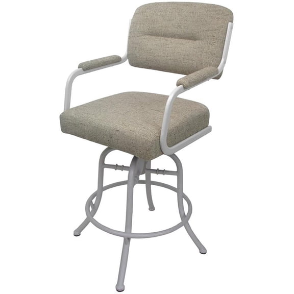 Pemberly Row Swivel Tilt Bar Stool 30" in DriftBeige Fabric with White Frame