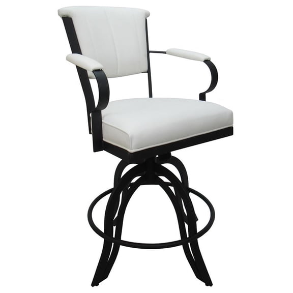 Pemberly Row Swivel Tilt Bar Stools 30" Seat A Base in White Vinyl Black Metal