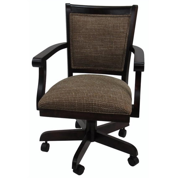 Pemberly Row Swivel Wood Dining Caster Chair with Wheels in Checkered - Walnut