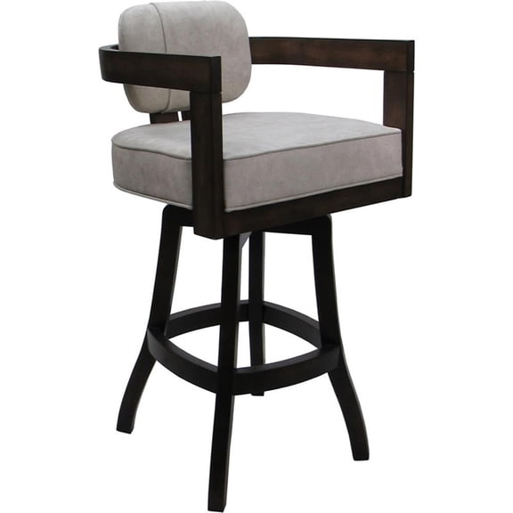 Pemberly Row Swivel Wood Extra Tall 34" Stool in Stucco Stone with Dark Walnut