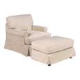 thumbnail image 1 of Pemberly Row T-Cushion Fabric Slipcovered Chair with Ottoman in Tan, 1 of 8