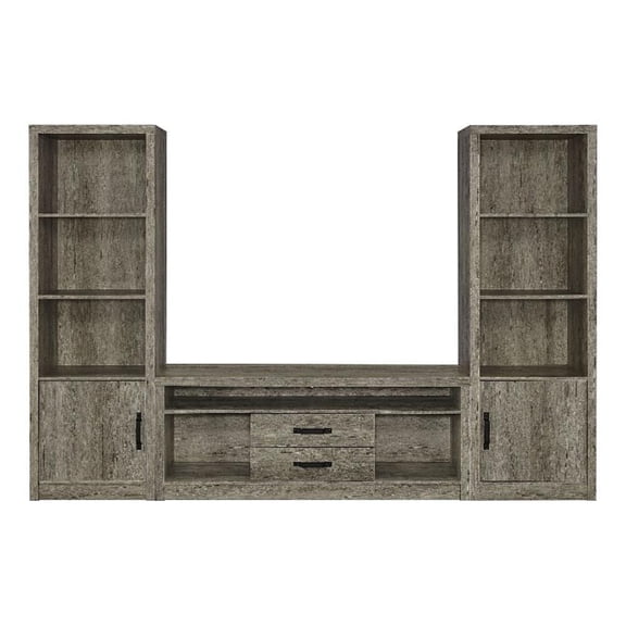 Pemberly Row TV Entertainment Console w/ 2 Media Towers & 8 Compartments in Gray