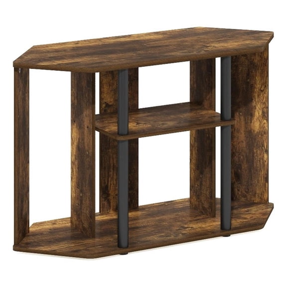 Pemberly Row TV Stand with Plastic Poles for TV up to Amber Pine/Black