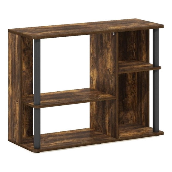 Pemberly Row TV Stand with Plastic Poles for TV up to Amber Pine/Black