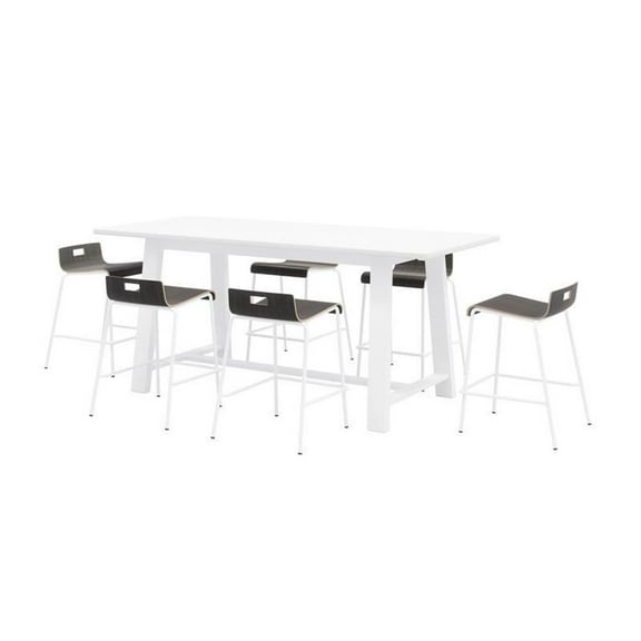 Pemberly Row Table and 6 Counter Stools Set in Espresso/White