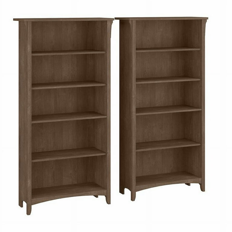 Pemberly Row Tall 5 Shelf Bookcase Set of 2 in Ash Brown